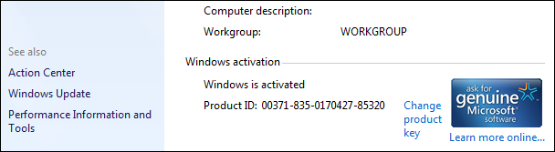 Windows 7 license information