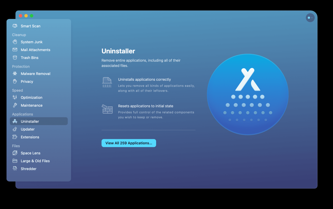 Módulo desinstalador no CleanMyMacX