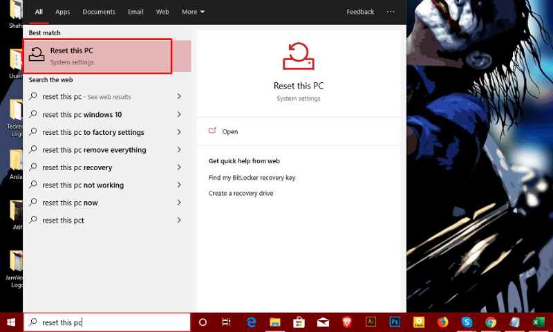 Search reset this pc in HP laptop