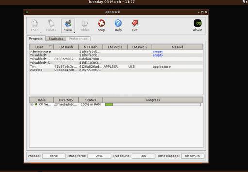 use ophcrack to reset windows 7 password